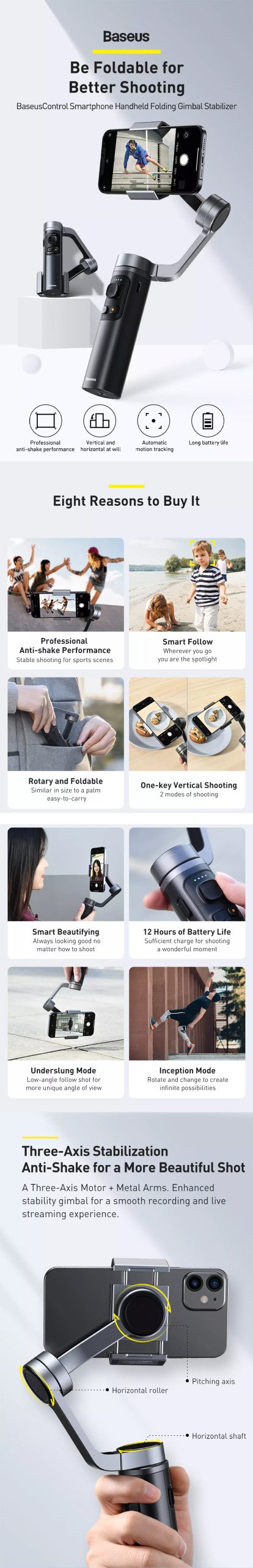 Baseus Control Smartphone Handheld Folding Gimbal Stabilizer price in bangladesh