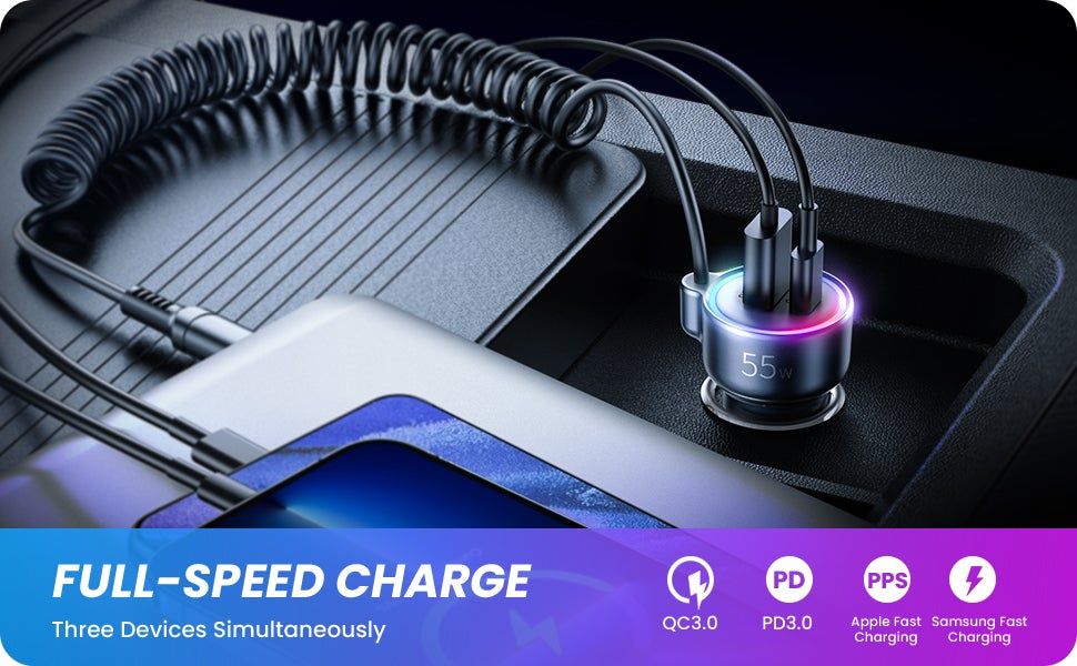 Joyroom JR-CL07 55W 3-in-1 Wired Car Charger BD